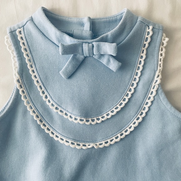 JANIE AND JACK Retro Vintage Style Lace Bib Dress Bow Blue - Picture 4 of 5